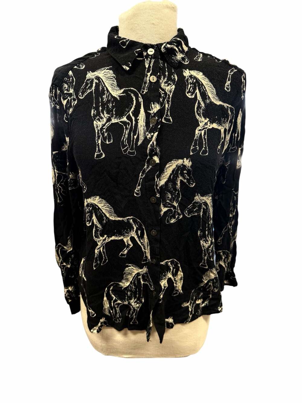 Jane + Delancey Horse Print Button-Up Long Sleeve Blouse